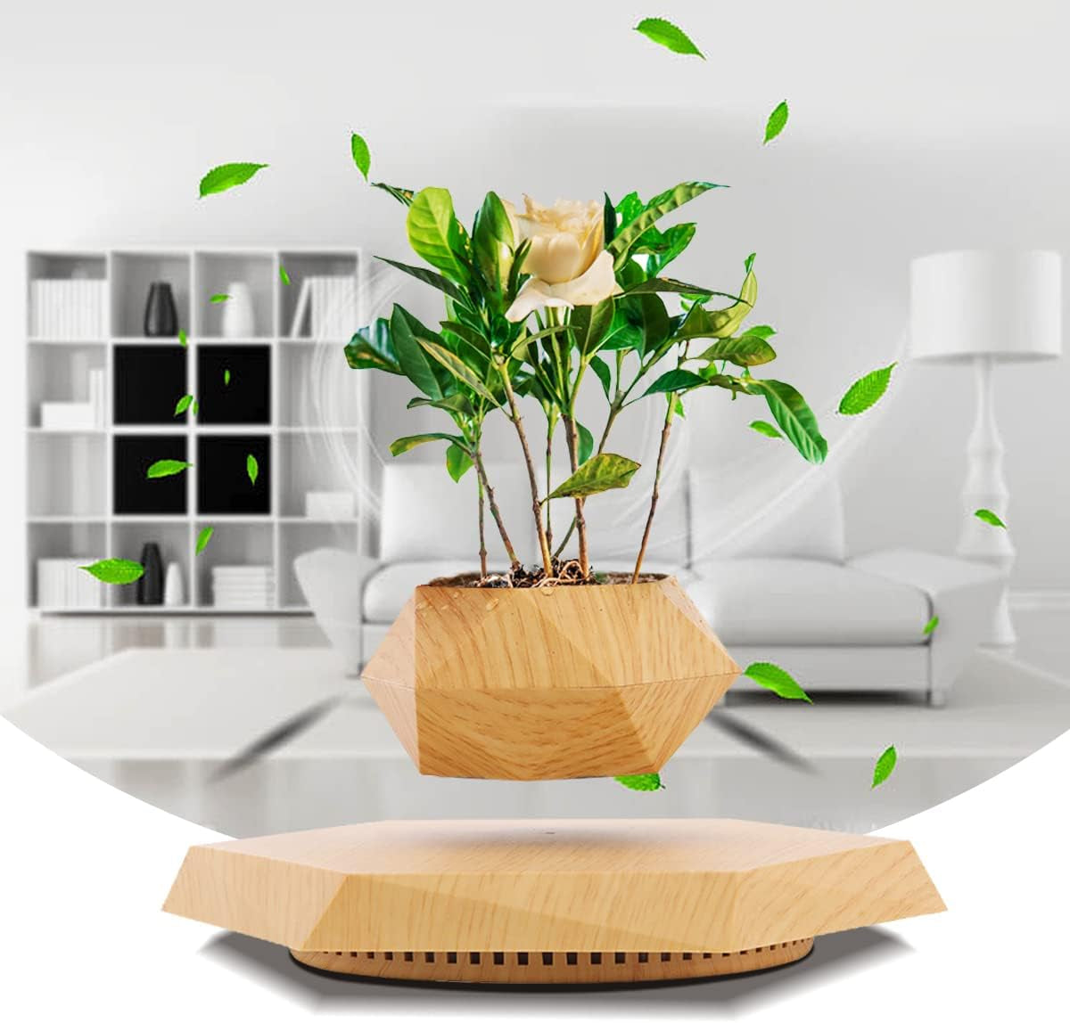 Levitating Plant Pot, Magnetic Levitation Flower Pot Rotating Planters Suspension Floating Plant Succulents Potted for Home Living Room Office Desk Decoration (Wood)