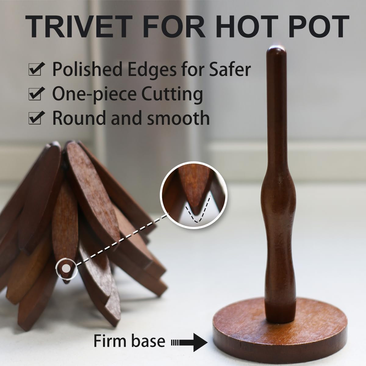 Wooden Trivet Tree Set for Hot Dishes, 100% Natural Wood, Expandable Design Coaster, Foldable Tree-Sharped Placemats with 4Pcs(Walnut Color)