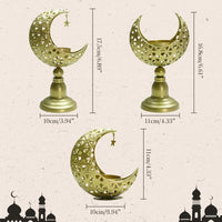 Eid Ramadan Kareem New Moon Shape Candle Holder,,Moon Candle Stand Centerpieces for Eid Mubarak Table Decorations (3 Pcs)