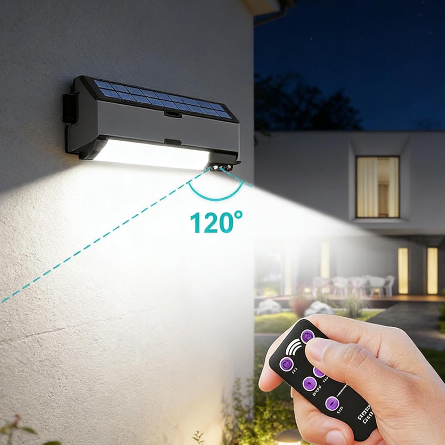 Solar Wall Light, 3 Mode Waterproof Sensor, 118.11 Inches Smart Lamp with Remote Control, Outdoor Pendant, Energy Efficient Design with Easy Installation, Home Accessory for Landscape Pathway