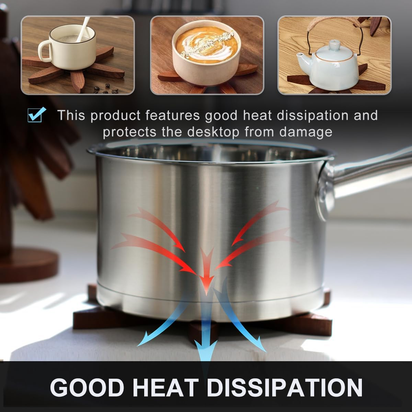 Wooden Trivet Tree Set for Hot Dishes, 100% Natural Wood, Expandable Design Coaster, Foldable Tree-Sharped Placemats with 4Pcs(Walnut Color)