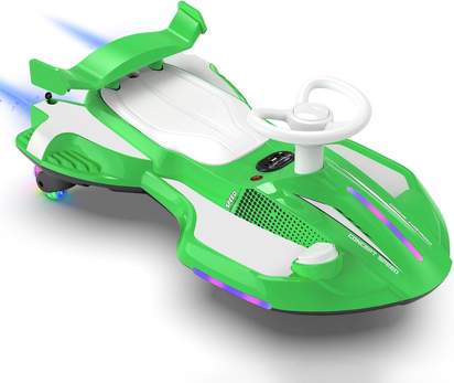 12V Electric Wiggle Car with Pedal for Kids, Rechargeable 2 in 1 Swing Car, Drifting Ride on Toys with Backrest, Anti-Rollover, Spray, Flashing Light, Music, for Ages 3 and Up, 150 Lbs (White)