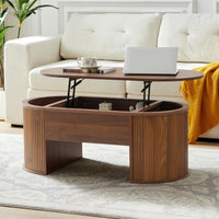 Fluted Coffee Table with Lifting Top, Oval Wood Lift Top Coffee Table with Hidden Compartment, Mid Century Pull up Center Tables for Living Room, Office - Walnut