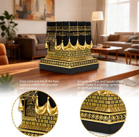 Resin Kaba Replica Decor - 4.6 Inch Golden Black Islamic Prayer House Model with Arabic Script & Rhinestones, Eid Ramadan Gift, Muslim Home Office Desk Decoration (4.17X4.17 in Base) (Gold)