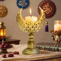 Eid Ramadan Kareem New Moon Shape Candle Holder,,Moon Candle Stand Centerpieces for Eid Mubarak Table Decorations (3 Pcs)