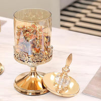 European Crystal Glass Storage Jar with Lid Rose Candy Jar Gold-Plated Storage Decorative Ornaments Art Homedecoration,L