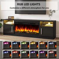 Fireplace TV Stand Entertainment Center with 36" Fireplace, 70" Wooden TV Stand for Tvs up to 80", Media TV Console with High Gloss Storage Cabinet and 16 Colors LED Lights (Black)