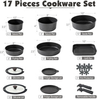 17 Piece Pots and Pans Set, Nonstick Detachable Handle Cookware Set, Induction Kitchen Cookware Set with Removable Handle, Healthy Non Stick for RV, Dishwasher ＆ Oven Safe, PFOA Free (Black)