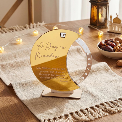 Ramadan Advent Calendar 2026 Eid Mubarak Countdown Calendar Acrylic round Ramadan Decorations for Home Table Decor Muslim Festival Reminder Islamic Party Supplies Decorations