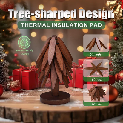 Wooden Trivet Tree Set for Hot Dishes, 100% Natural Wood, Expandable Design Coaster, Foldable Tree-Sharped Placemats with 4Pcs(Walnut Color)