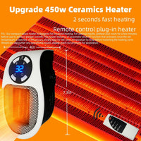 Top Heat Plug in Heater, 450W Portable Plug in Heater for Indoor Use, with Remote, Thermal Protection, LED, PTC Ceramic Fast Heat for Bedroom Bathroom Office