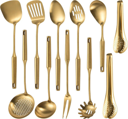 304 Gold Stainless Steel Matte Kitchen Utensils Set, 11 Pcs