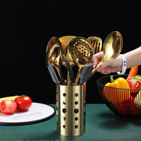 Gold Cooking Utensils Set, Berglander Stainless Steel 13 Pieces Kitchen Utensils Set with Titanium Gold Plating, Kitchen Tools Set with Utensil Holder, Dishwasher Safe, Easy to Clean