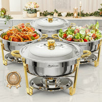 Chafing Dishes for Buffet 4 Pack, 6QT round Chafing Dishes for Buffet [Elegant Gold and Silver Colors] Stainless Steel Chafing Dish Buffet Set for Any Party