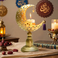 Eid Ramadan Kareem New Moon Shape Candle Holder,,Moon Candle Stand Centerpieces for Eid Mubarak Table Decorations (3 Pcs)