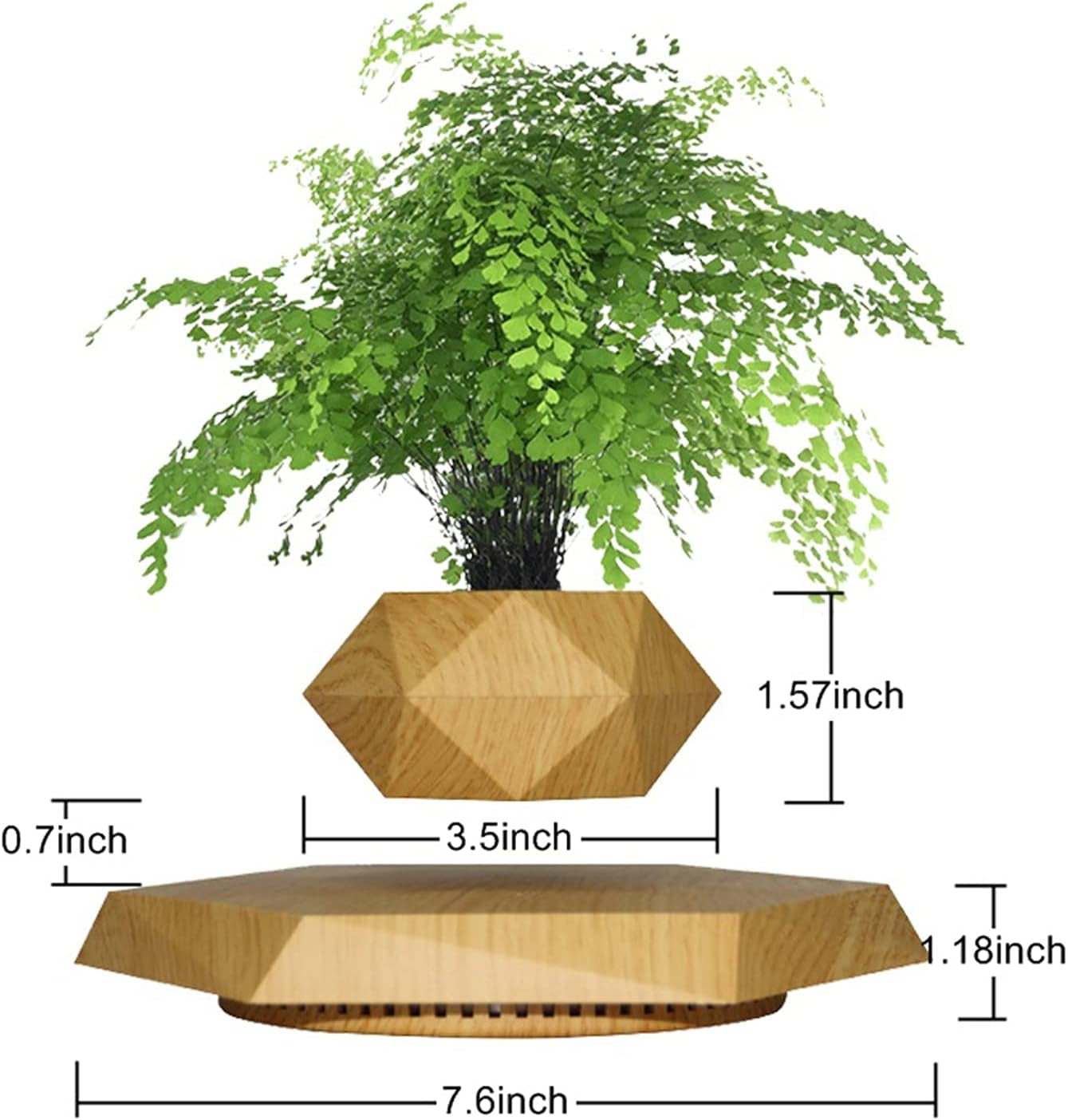 Levitating Plant Pot, Magnetic Levitation Flower Pot Rotating Planters Suspension Floating Plant Succulents Potted for Home Living Room Office Desk Decoration (Wood)