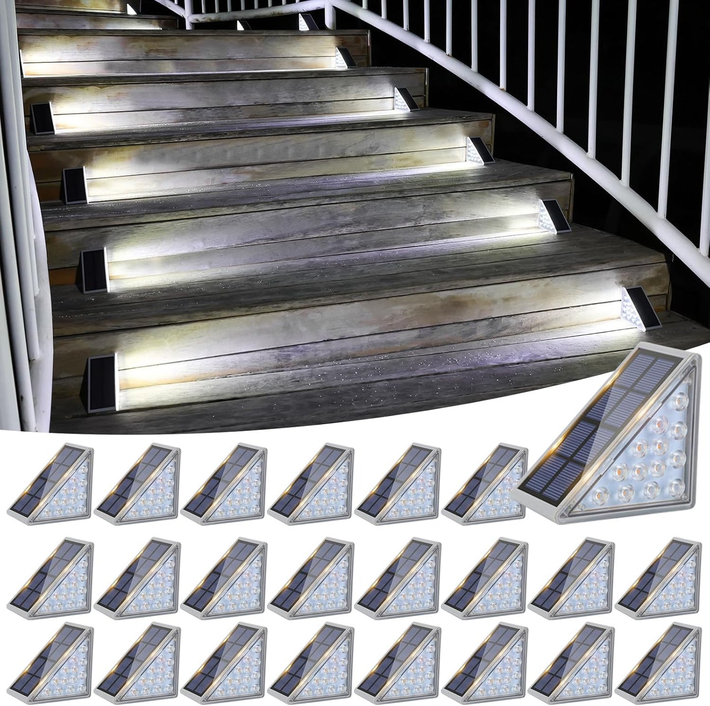 Solar Stair Lights 6 Pack, Solar Step Lights Outdoor Waterproof IP67, LED Outdoor Step Light,Outdoor Light Decor for Garden Stair, Deck, Front Step, Front Porch, and Patio（3000K）