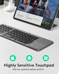 Foldable Bluetooth Keyboard with Touchpad, Portable Wireless Keyboard with Stand Holder, Rechargeable Full Size Ultra Slim Pocket Folding Keyboards for Android Windows IOS Tablet & Laptop-Gray