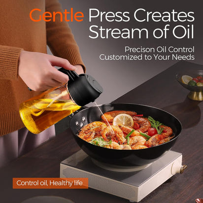 YARRAMATE 16Oz/470Ml Glass Olive Oil Sprayer for Cooking with Stickers, 2 in 1 Oil Dispenser for Kitchen Gadgets, Food Grade Premium Spray Bottle with Portion Control for Salad, Frying, BBQ (Black)