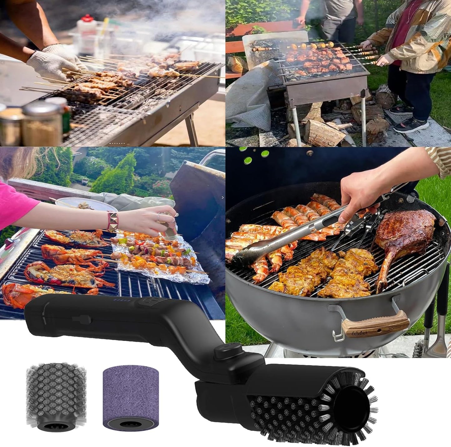 New Electric BBQ Grill Brush,Rechargeable BBQ Cleaning Brush,Carries Two Replacement Cleaning Brushes,Grill Accessories Black
