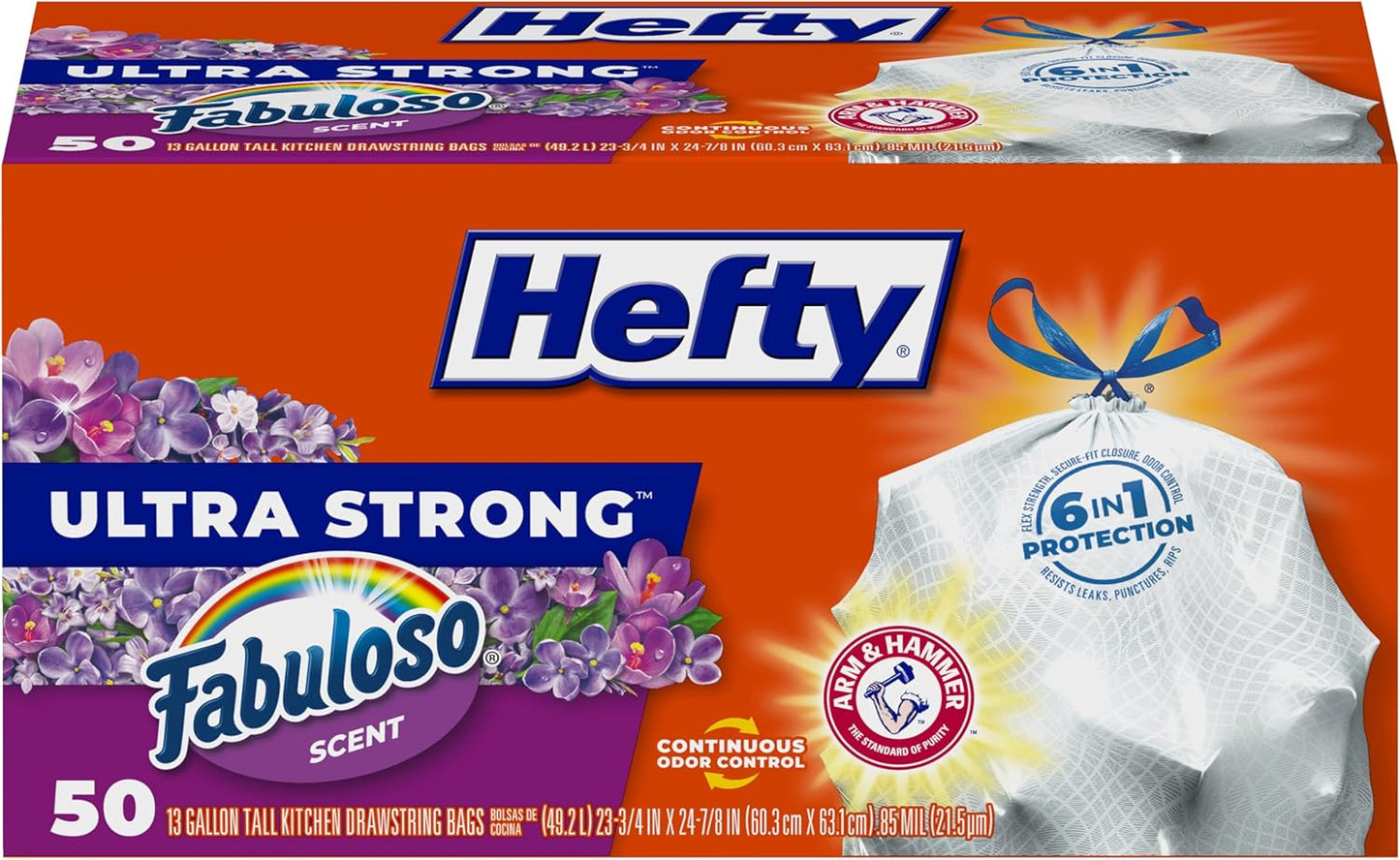 Ultra Strong 13 Gallon Trash Bags, Black Tall Kitchen Trash Bags 13 Gallon Size, Break Resistant Drawstring Enclosure, Continuous Odor Control, Blackout, Clean Burst Scent, 80 Bags