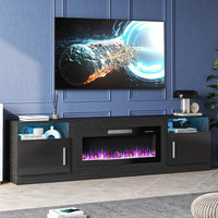 Fireplace TV Stand Entertainment Center with 36" Fireplace, 70" Wooden TV Stand for Tvs up to 80", Media TV Console with High Gloss Storage Cabinet and 16 Colors LED Lights (Black)