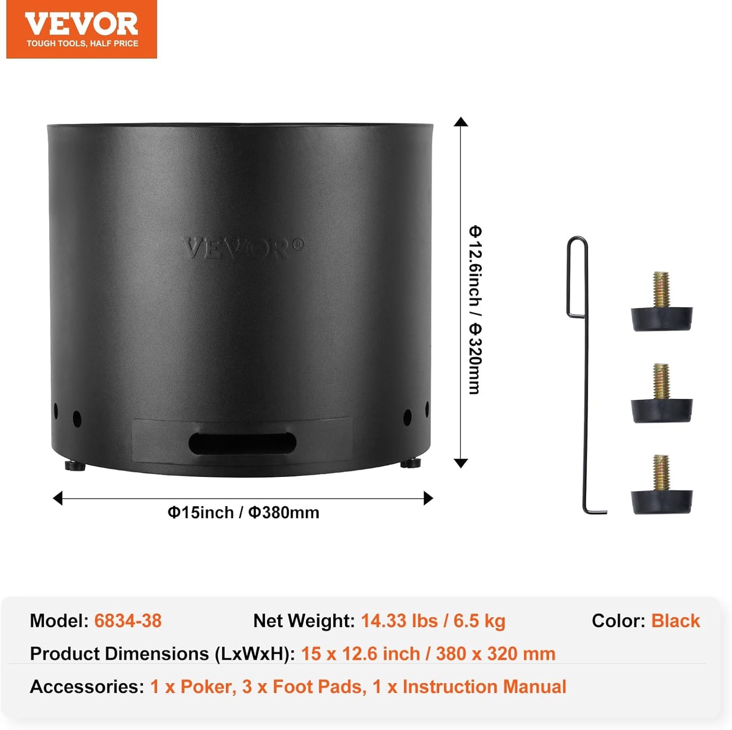 15 Inch Smokeless Fire Pit Stove Bonfire, Wood Burning Fireplaces with Removable Ash Pan, SUS430 Stainless Steel Inner Portable Outdoor Firepit, Ideal for Outdoor Patio Camping High 12.6 Inch