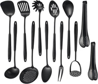 304 Stainlss Steel Matte Kitchen Utensils Set, 12 Pcs Long Metal Cooking Utensil Gadgets Tools Set with Spatula, Ladle, Spoon, Ladle, Skimmer, Tunner, Pasta Server, Tongs(Gold, Dishwasher Safe)