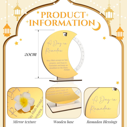 Ramadan Advent Calendar 2026 Eid Mubarak Countdown Calendar Acrylic round Ramadan Decorations for Home Table Decor Muslim Festival Reminder Islamic Party Supplies Decorations