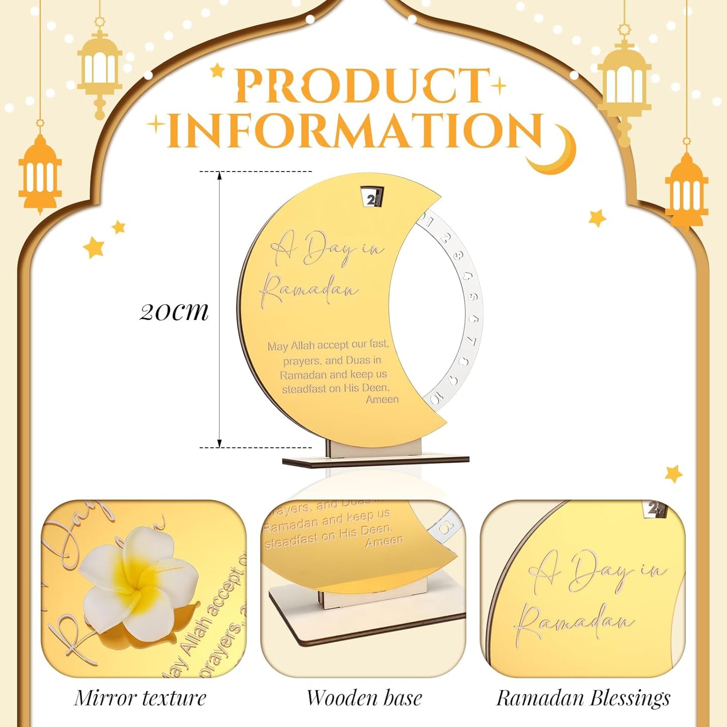 Ramadan Advent Calendar 2026 Eid Mubarak Countdown Calendar Acrylic round Ramadan Decorations for Home Table Decor Muslim Festival Reminder Islamic Party Supplies Decorations