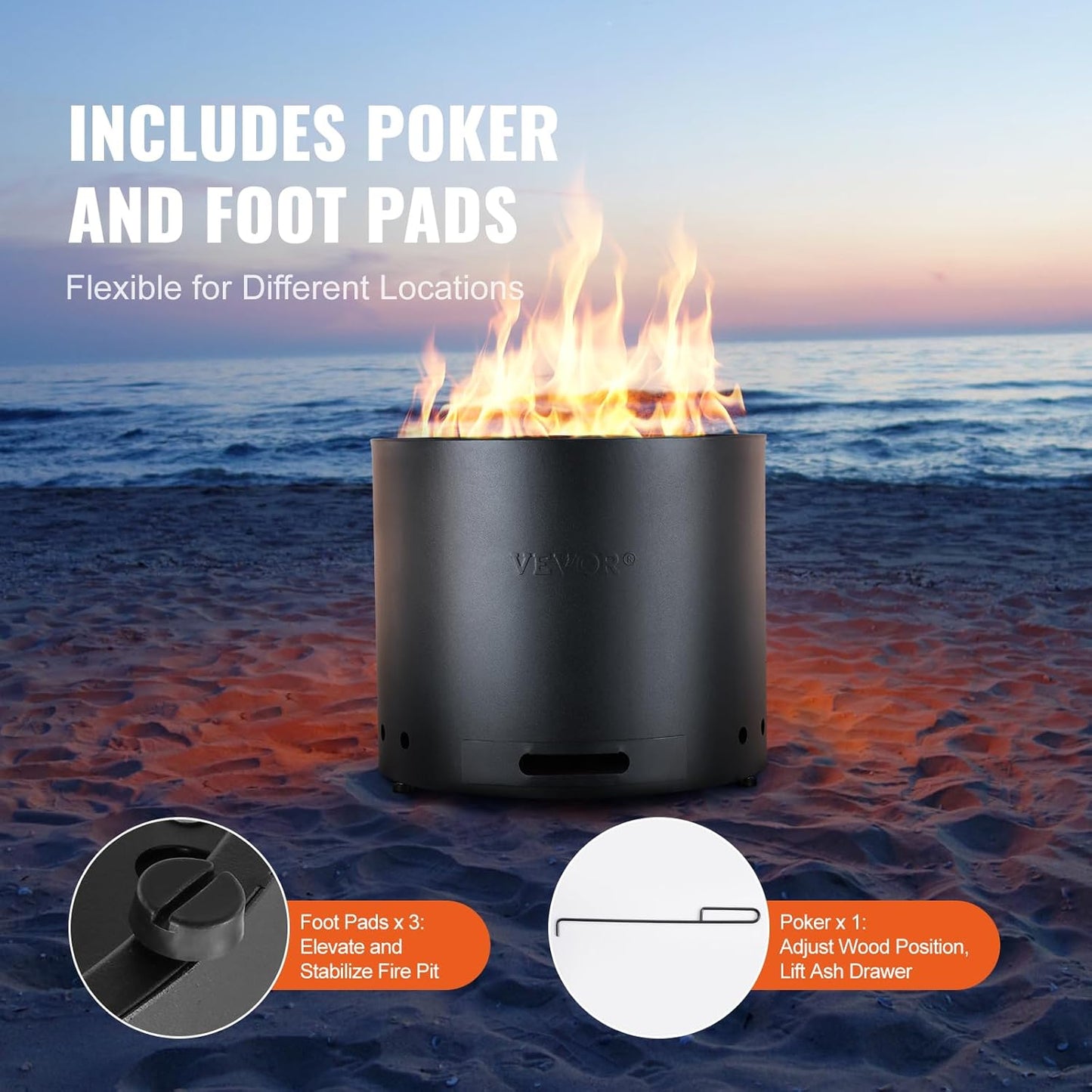 15 Inch Smokeless Fire Pit Stove Bonfire, Wood Burning Fireplaces with Removable Ash Pan, SUS430 Stainless Steel Inner Portable Outdoor Firepit, Ideal for Outdoor Patio Camping High 12.6 Inch