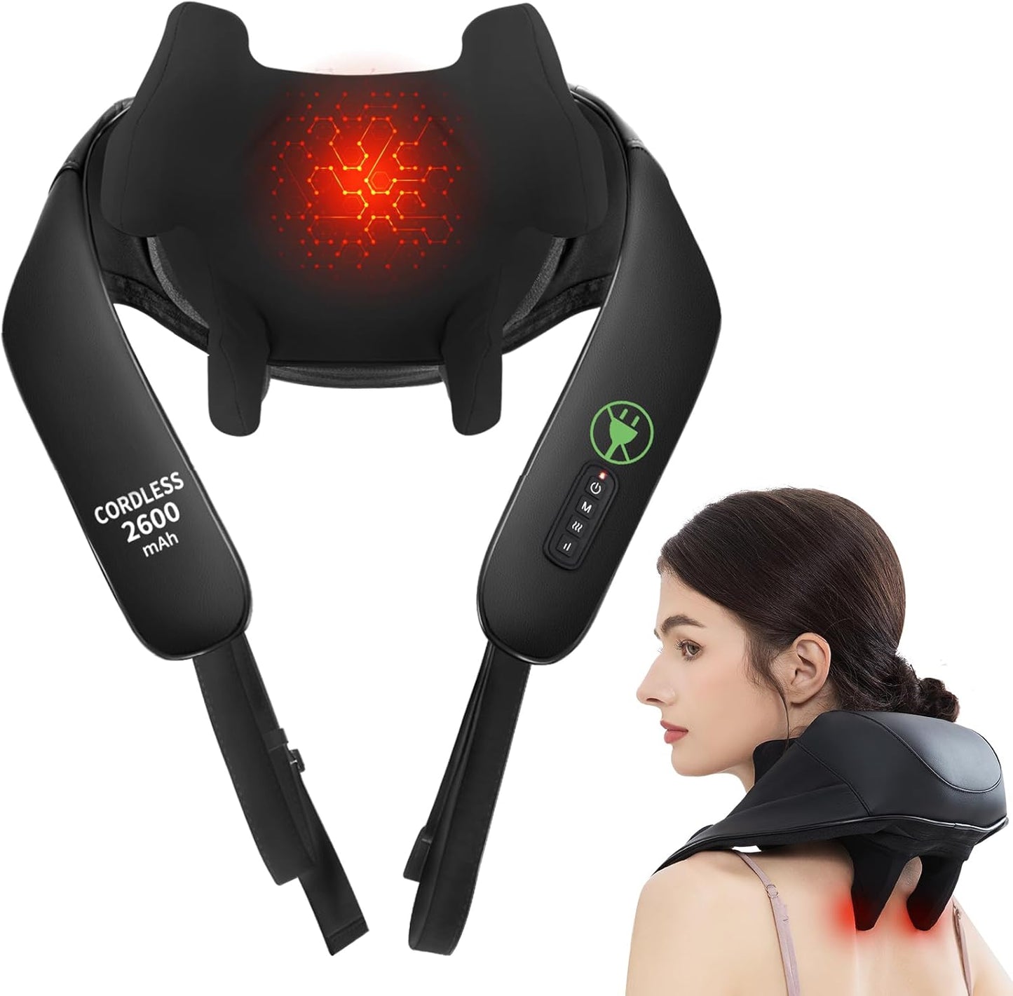 Electric Shiatsu Back and Neck Massager, Cordless Shoulder Massager with Heat, Deep Tissue 3D Kneading Massage Pillow for Shoulder, Leg, Body Muscle Pain Relief, Gifts for Men Women