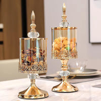 European Crystal Glass Storage Jar with Lid Rose Candy Jar Gold-Plated Storage Decorative Ornaments Art Homedecoration,L