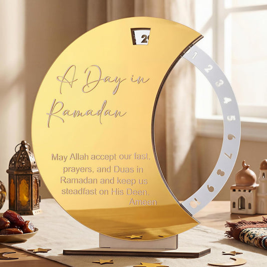 Ramadan Advent Calendar 2026 Eid Mubarak Countdown Calendar Acrylic round Ramadan Decorations for Home Table Decor Muslim Festival Reminder Islamic Party Supplies Decorations