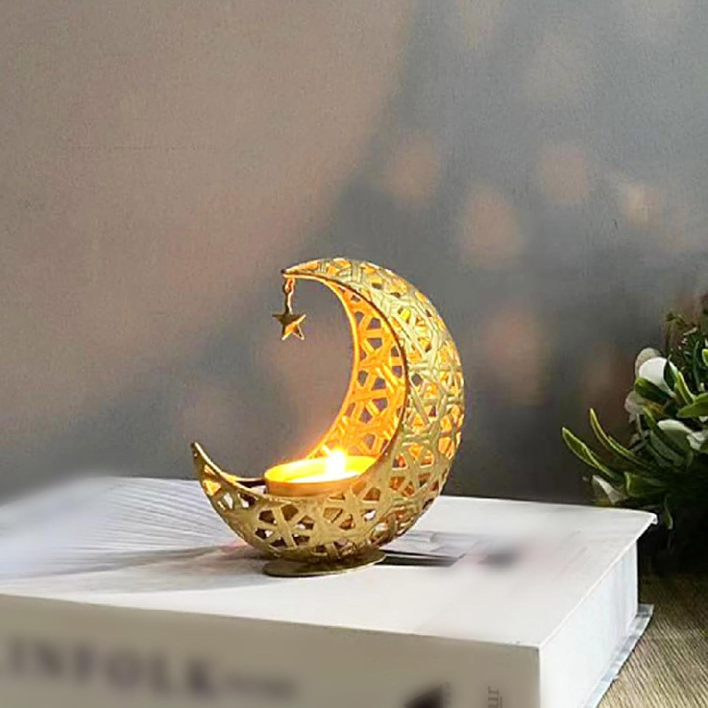 Eid Ramadan Kareem New Moon Shape Candle Holder,,Moon Candle Stand Centerpieces for Eid Mubarak Table Decorations (3 Pcs)