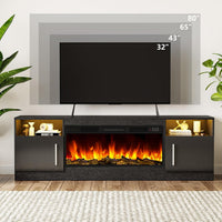 Fireplace TV Stand Entertainment Center with 36" Fireplace, 70" Wooden TV Stand for Tvs up to 80", Media TV Console with High Gloss Storage Cabinet and 16 Colors LED Lights (Black)