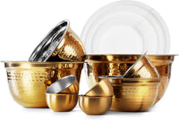 18 Piece Mixing Bowls Set with Airtight Lids, Stainless Steel Bowl Organizers, Food Storage Containers, Meal Prep, Nesting Salad Bowls for Cooking, Baking, Kitchen Use, Copper