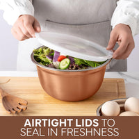18 Piece Mixing Bowls Set with Airtight Lids, Stainless Steel Bowl Organizers, Food Storage Containers, Meal Prep, Nesting Salad Bowls for Cooking, Baking, Kitchen Use, Copper