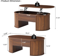 Fluted Coffee Table with Lifting Top, Oval Wood Lift Top Coffee Table with Hidden Compartment, Mid Century Pull up Center Tables for Living Room, Office - Walnut