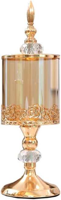 European Crystal Glass Storage Jar with Lid Rose Candy Jar Gold-Plated Storage Decorative Ornaments Art Homedecoration,L