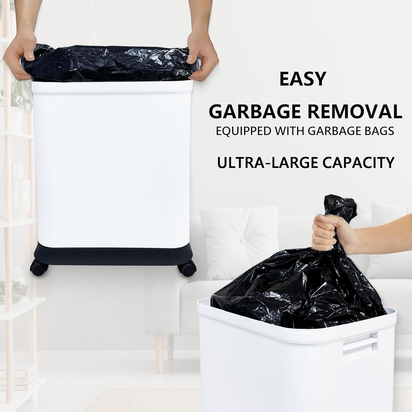 13 Gallon Trash Can with Lid, 25-45 L Altitude Variable Bin, Garbage Can with Wheels for Kitchen, Bathroom, Bedroom, Office, Two Space-Saving Small Waste Bin and Garbage Bag