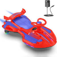 12V Electric Wiggle Car with Pedal for Kids, Rechargeable 2 in 1 Swing Car, Drifting Ride on Toys with Backrest, Anti-Rollover, Spray, Flashing Light, Music, for Ages 3 and Up, 150 Lbs (White)