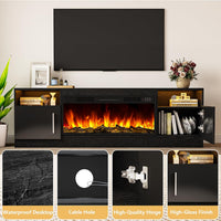 Fireplace TV Stand Entertainment Center with 36" Fireplace, 70" Wooden TV Stand for Tvs up to 80", Media TV Console with High Gloss Storage Cabinet and 16 Colors LED Lights (Black)