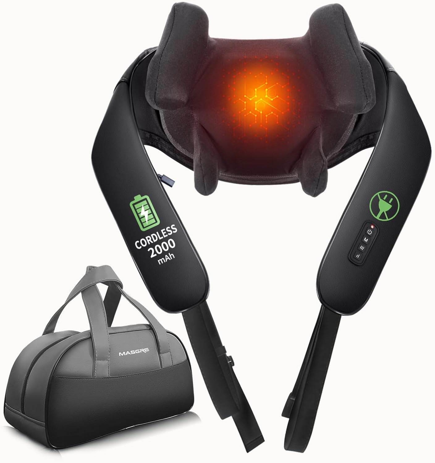 Electric Shiatsu Back and Neck Massager, Cordless Shoulder Massager with Heat, Deep Tissue 3D Kneading Massage Pillow for Shoulder, Leg, Body Muscle Pain Relief, Gifts for Men Women