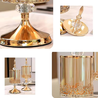 European Crystal Glass Storage Jar with Lid Rose Candy Jar Gold-Plated Storage Decorative Ornaments Art Homedecoration,L