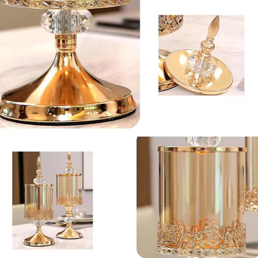 European Crystal Glass Storage Jar with Lid Rose Candy Jar Gold-Plated Storage Decorative Ornaments Art Homedecoration,L