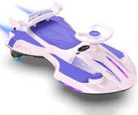 12V Electric Wiggle Car with Pedal for Kids, Rechargeable 2 in 1 Swing Car, Drifting Ride on Toys with Backrest, Anti-Rollover, Spray, Flashing Light, Music, for Ages 3 and Up, 150 Lbs (White)