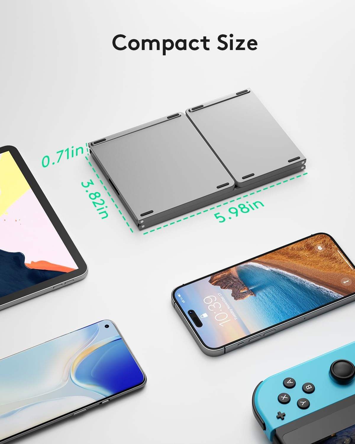 Foldable Bluetooth Keyboard with Touchpad, Portable Wireless Keyboard with Stand Holder, Rechargeable Full Size Ultra Slim Pocket Folding Keyboards for Android Windows IOS Tablet & Laptop-Gray