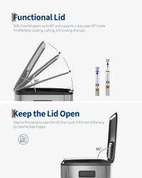 2 X 10.6 Gal Stainless Steel Double Trash Can with Lid for Kitchen, Large Dual Trash and Recycle Bin Combo, Step-On Kitchen Metal Garbage Cans, PP Inner Buckets, Liner Rim, Silver