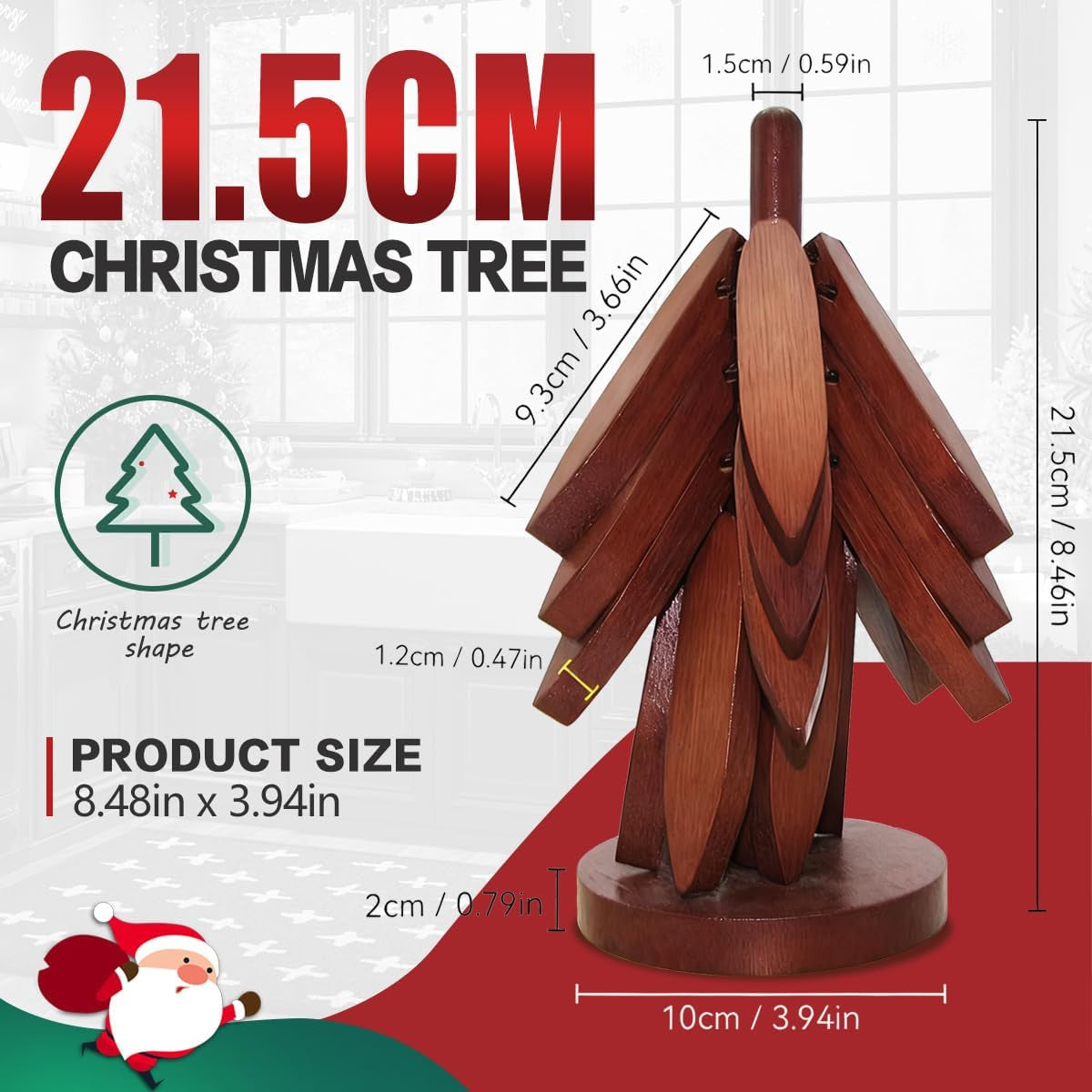 Wooden Trivet Tree Set for Hot Dishes, 100% Natural Wood, Expandable Design Coaster, Foldable Tree-Sharped Placemats with 4Pcs(Walnut Color)